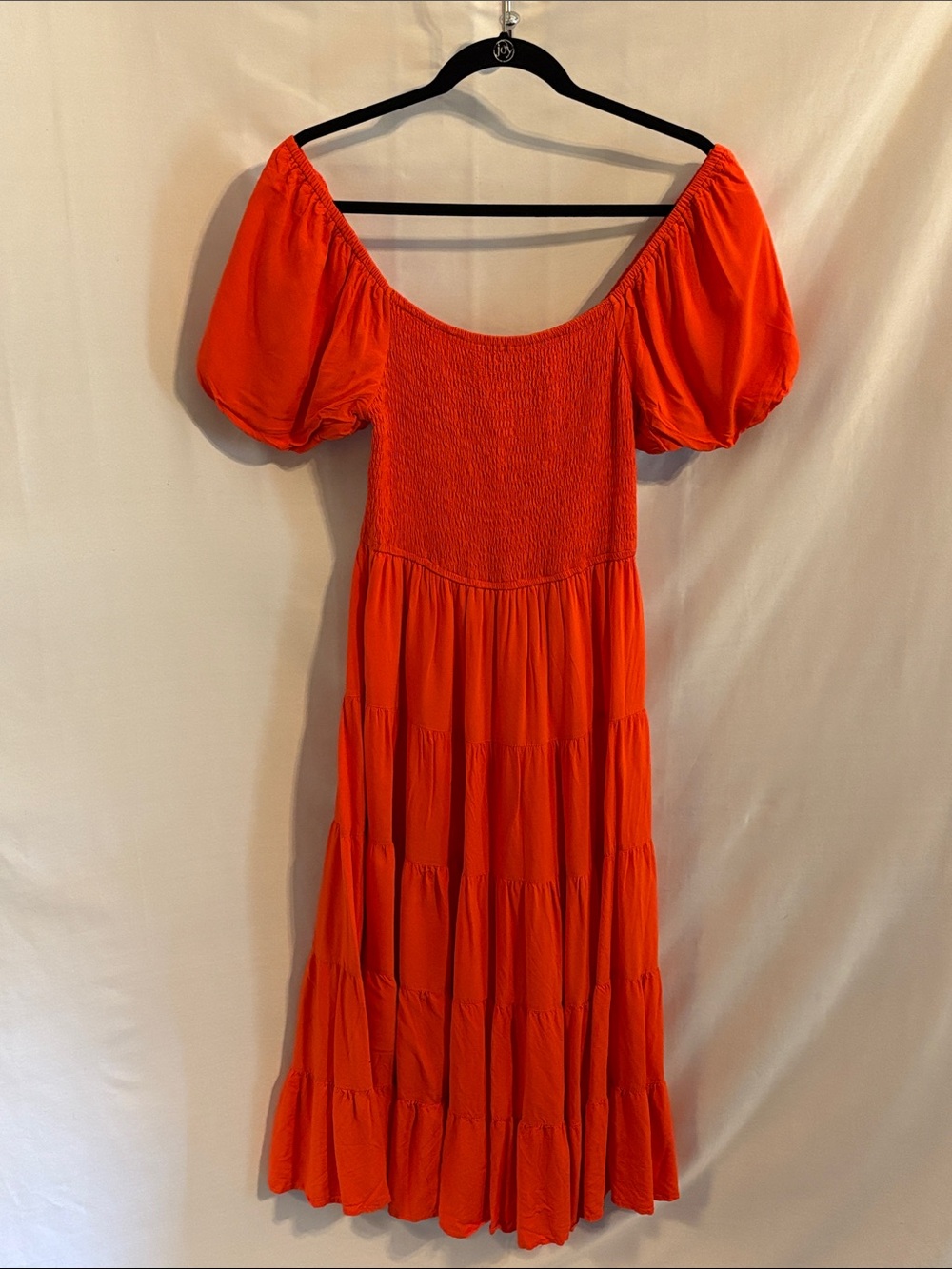 ZESICA Orange Smocked Tiered Puff Sleeve Midi Dress Size Small